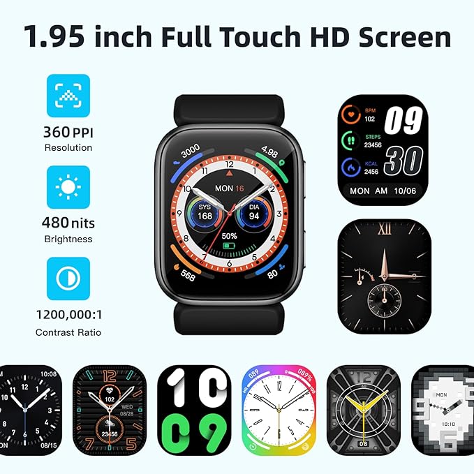 BP Doctor Smart Watch Blood Pressure, 1.95" Smart Watch Monitor with Air Pump Cuff, Blood Pressure Watch with Sleep Heart Rate Monitor, Pedometer, BP Watch Supports Data Sharing, Reminder Monitoring