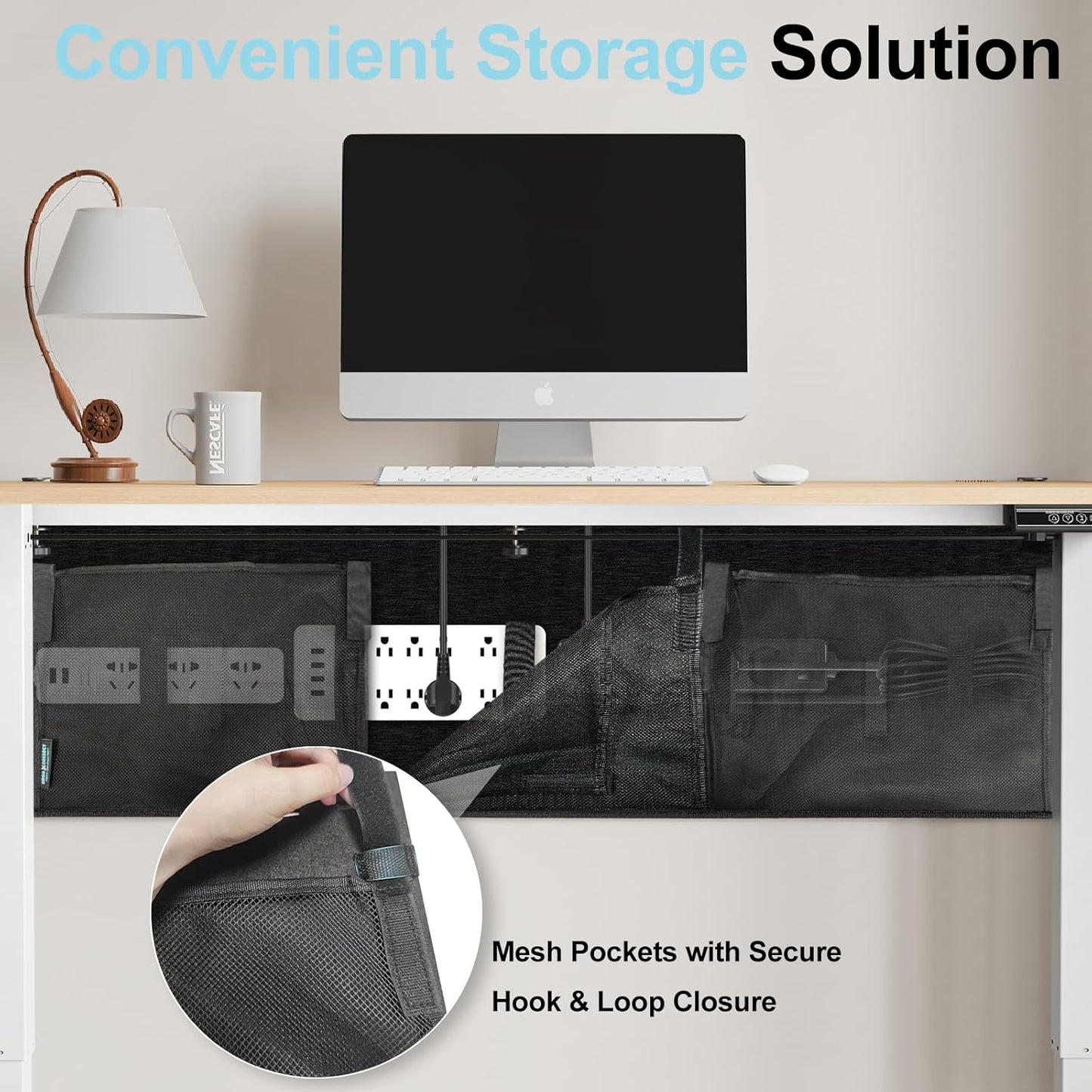 No Drill Under Desk Cable Management and Privacy Panel 2 in 1 | Modesty Panel with Cord Organizer |Felt Standing Desk Back Skirt for Office,Home(47.2")