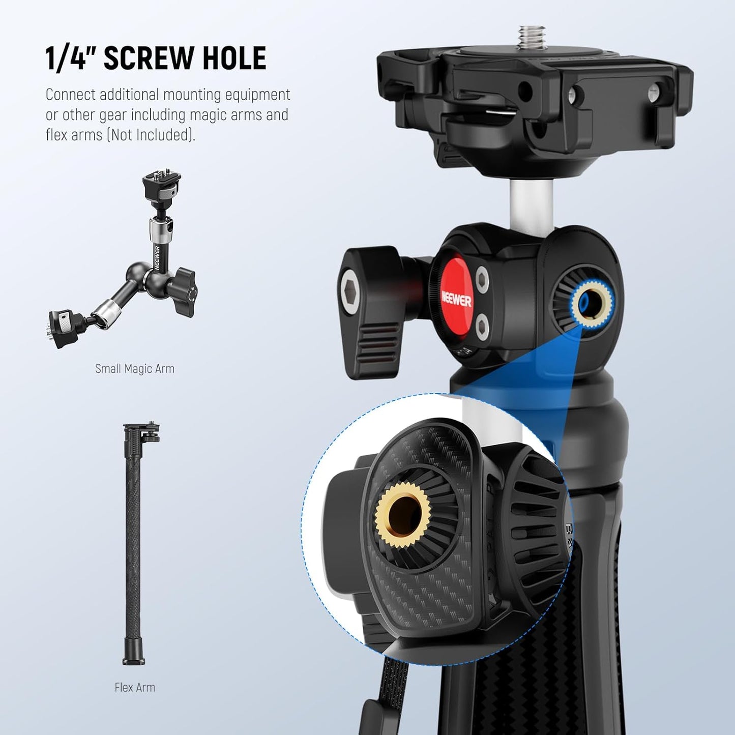 NEEWER TP38 Phone Camera Tripod, 15" Extendable Selfie Stick Metal Stand with Phone Holder, Action Camera Adapter Compatible with Hero 12 11 10 9, 360° Ball Head Travel Tripod for Vlogging
