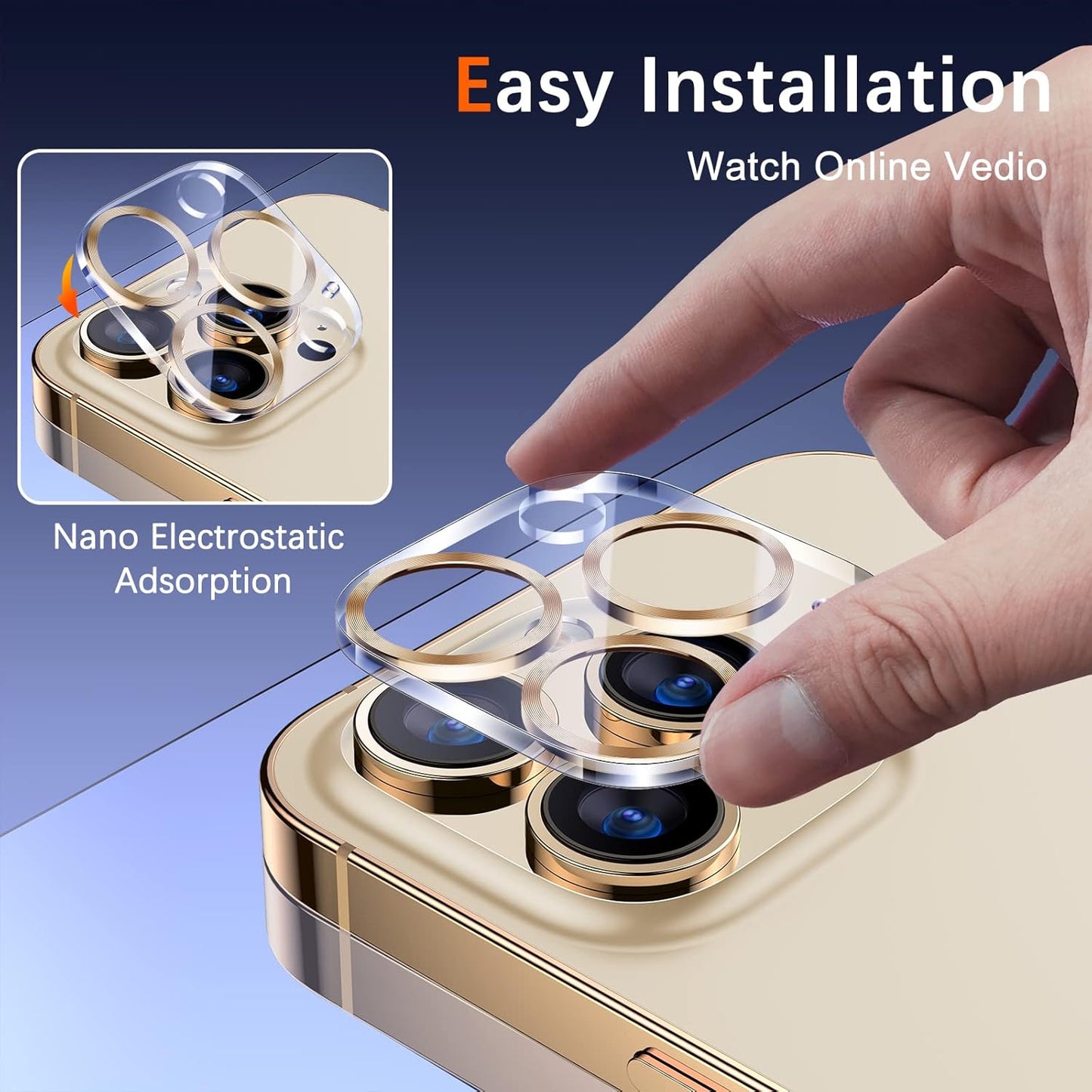 UniqueMe [3 Pack] Camera Lens Protector Compatible with iPhone 13 Pro 6.1" / 13 Pro Max 6.7" Tempered Glass,[Case Friendly][New version][Scratch-Resistant][Easy Installation] -Gold