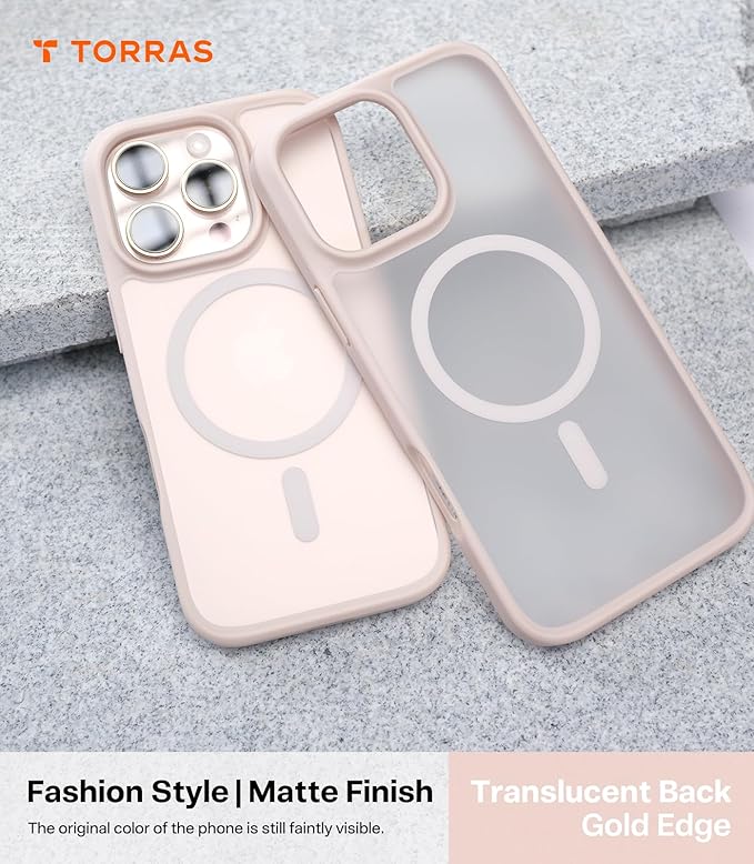 TORRAS Magnetic Shockproof for iPhone 16 Pro Max Case, [4X Military-Grade Protection] [Compatible with MagSafe] Translucent Desert Titanium White | Magnetic, Shockproof, Translucent