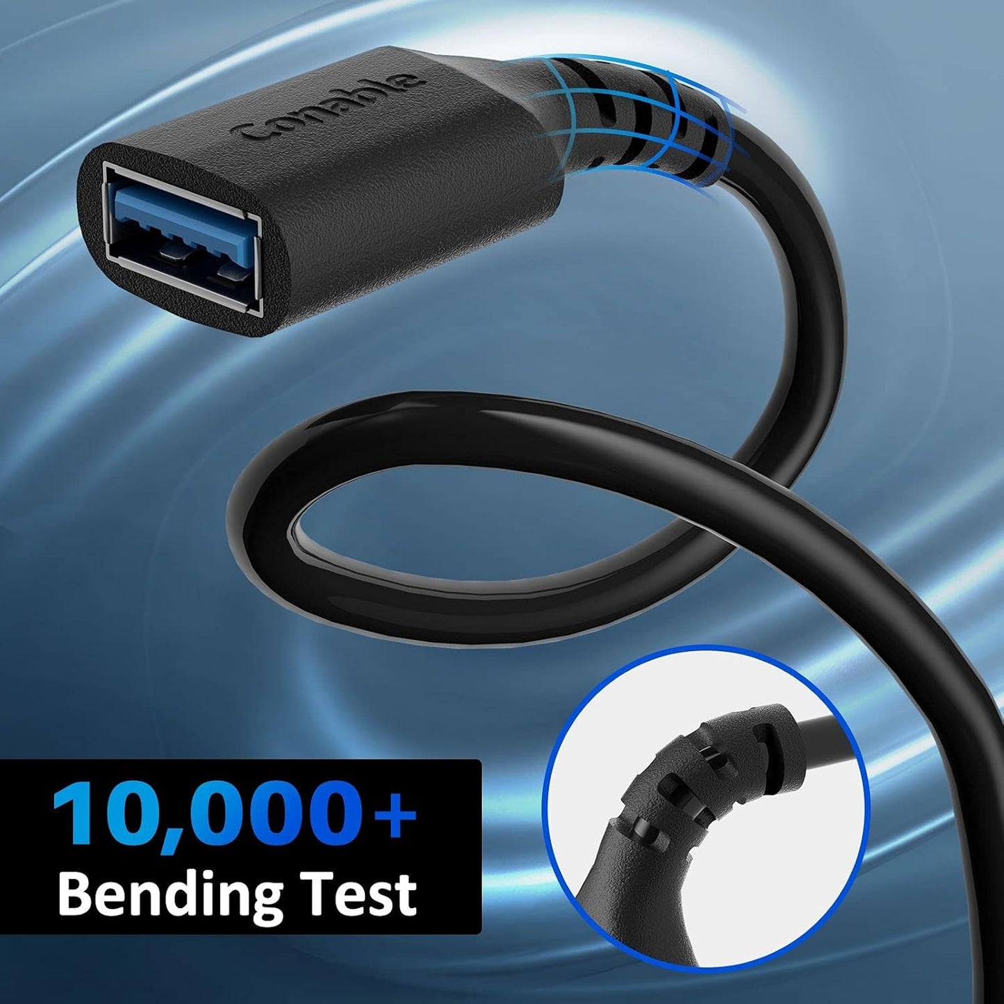 3 Pack USB 3.0 Extension Cable 12 Feet, USB A Male to Female Extender Cord, 5Gbps Data Transfer for Webcam, Printer, Keyboard, Mouse, Flash Drive, Hard Drive, Controller, Black Cable with 5 Cable Ties
