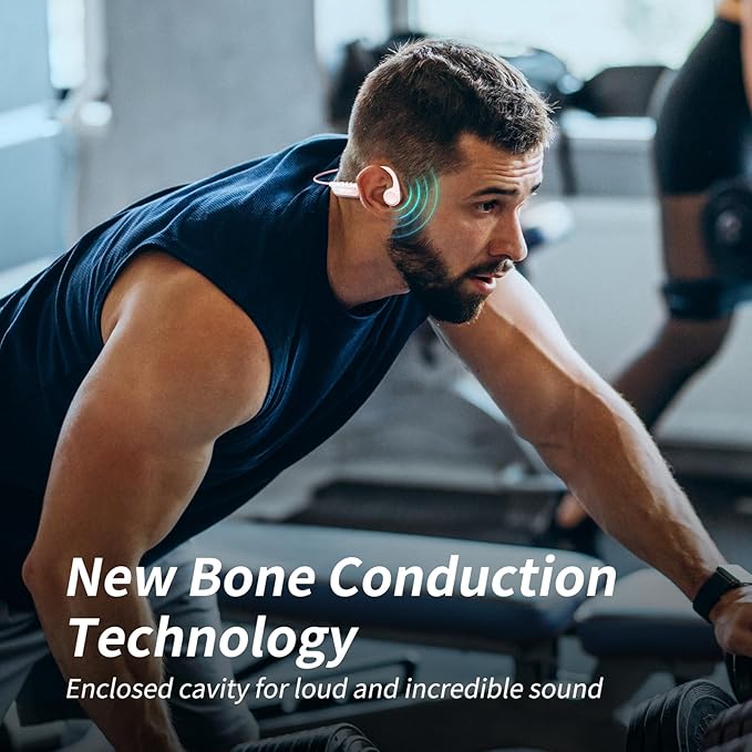 CXK Bone Conduction Earbuds,Open Ear Headphones Bluetooth 5.3, Wireless Headphones 8H Playtime, IPX6 Waterproof Sport Headphones for Sports, Peach