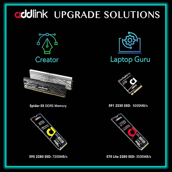 Addlink S70 Lite 2TB Ultra Durability Gaming SSD Maximum Speed 3500 MB/s Internal Solid State Hard Drive - M.2 2280 PCIe 3.0 NVMe Gen3X4 3D NAND SSD (ad2TBS70M2P)
