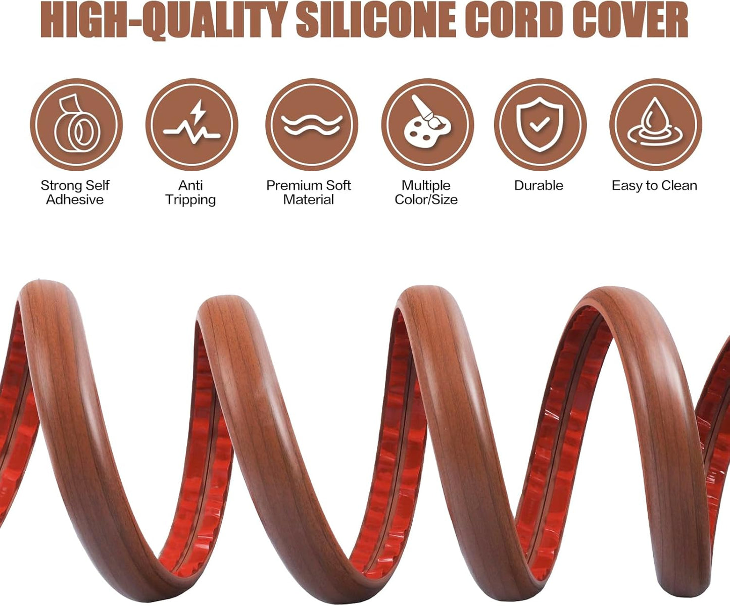 Floor Cord Cover Self Adhesive Cord Hider,10FT Cable Management, Extension Strip Protector for Wires, Prevent Cable Trips for Offices, Gyms, Exhibitions Cavity:0.47"(W) x0.35(H) Wood Red Teak