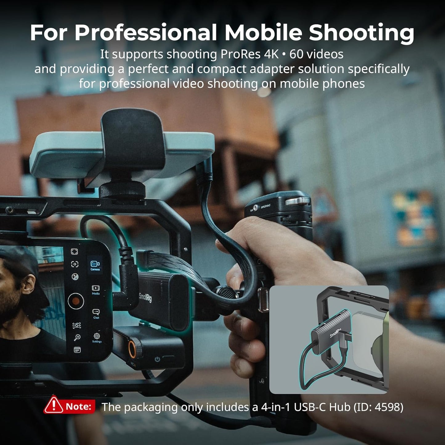 SmallRig 4-in-1 USB-C Hub with a Cold Shoe Mount for Phone/Camera Cage, PD 100W / USB-C 3.1/2.0 with Audio Adapter x 2, for Professional Mobile Shooting - 4598