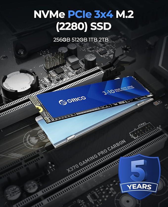 ORICO NVMe SSD 1TB M.2 with Heatsink, Up to 3100MB/s PCIe Gen3x4 2280 Internal Solid State Drive, SLC Cache 3D NAND, Compatible with Laptop and PC Desktops -J10