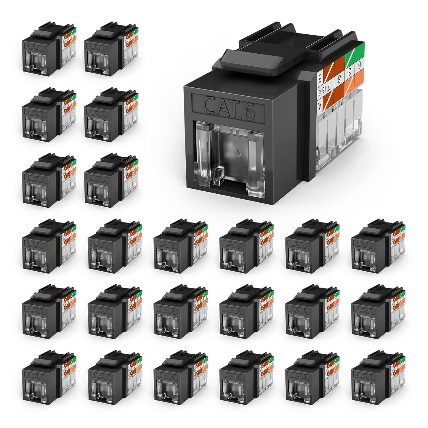 VCELINK RJ45 Cat 6 Keystone Jacks 25-Pack, Dust-Proof Keystone Jacks, 90-Degree Punch Down Ethernet Modular Jacks, UTP Keystone Jack Adapter, Black