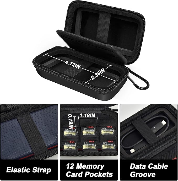 Comecase Case Compatible with SanDisk Extreme Pro/for SanDisk Portable SSD 1TB 2TB 4TB 500GB/ for Crucial X10 X9 External Solid State Drive, Travel Storage Bag for Memory/SD Card - Black (Box Only)