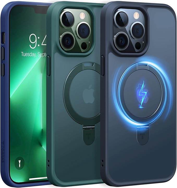 TORRAS Magnetic for iPhone 13 Pro Max Case 6.7 inch [ Fit for Magsafe] with Stand, [Military Grade Drop Protection] Shockproof Translucent Back Slim Protective Phone Case (2021), Black