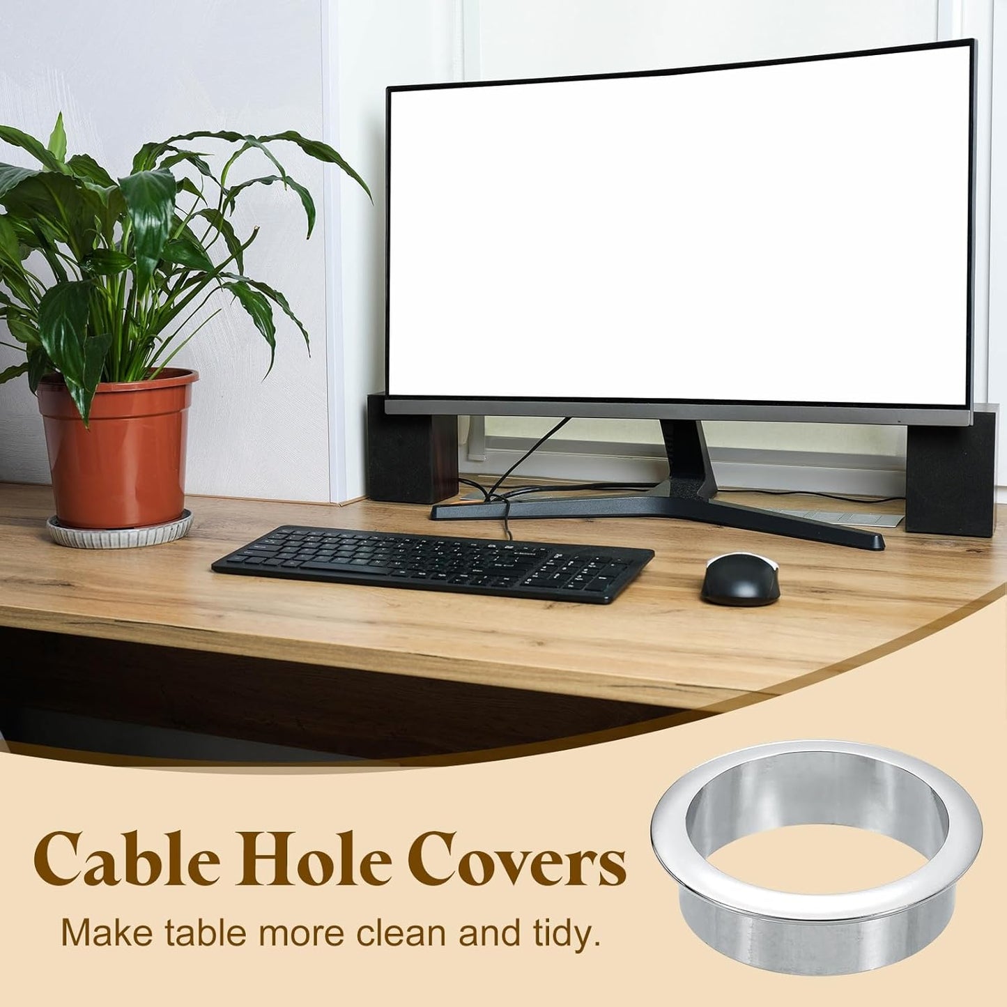 uxcell Desk Grommet, 2-3/16" (55mm) Zinc Alloy Cable Hole Cover Wire Cord Organizer with Marked Cable Ties for Home Office Desktop Wire, Silver Tone