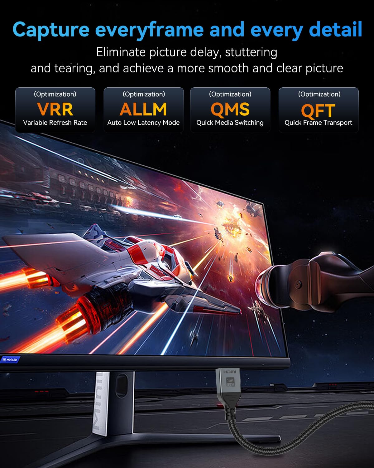 16K 8K HDMI Cable 96Gbps 10 FT, Ultra High Speed HDMI 2.2 Cable 16K@60Hz 8K@120Hz 4K@480Hz HDCP 2.2&2.3, Dynamic HDR, eARC,DTS:X, Compatible with Roku TV/HDTV/PS5/Blu-ray/Projector