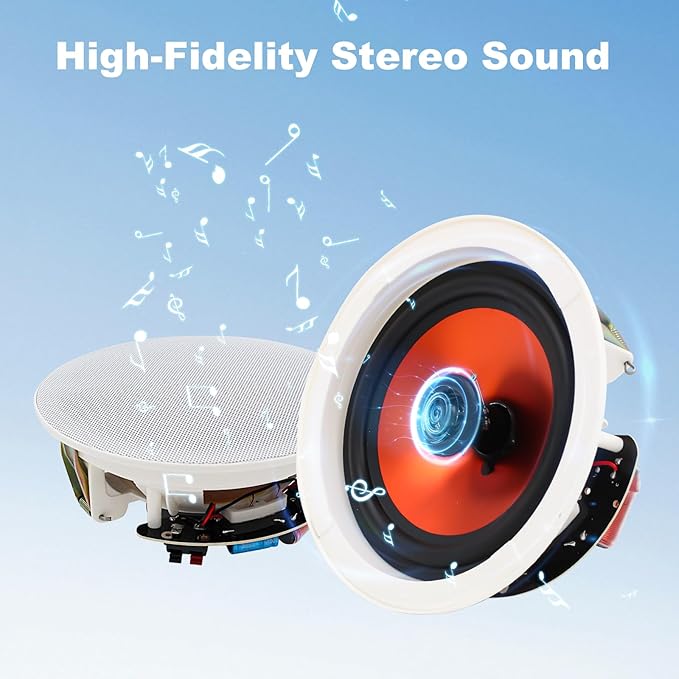 Herdio 8 Inch 800 Watts High Power Bluetooth Ceiling Speakers - 4 Recessed Speakers, Crisp Surround Sound for Home Theater, Bedroom, Kitchen, Office & Covered Patio(2 Paris)
