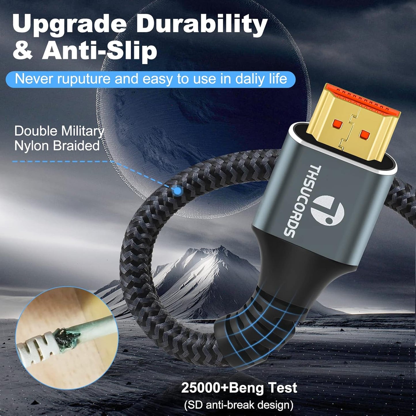 8K 4K HDMI Cable 15FT, High Speed Braided HDMI to HDMI 2.1 Cord Supports 8K@60Hz, 4K@120Hz 144Hz 48Gbps Compatible with Roku TV/PS5/HDTV/Blu-ray