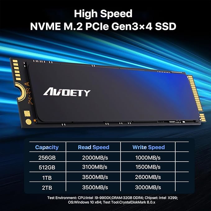 256GB M.2 2280 PCIe Gen3x4 NVMe SSD, Read Speed up to 2000MB/s, SLC Cache 3D NAND TLC M.2 SSD, Compatible with Laptop, Desktop ＆ NVMe Enclosure