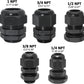 20 Pcs Nylon Cable Gland Kit, IP68 Waterproof Adjustable Cord Grip Cable Connector Strain Relief Wire Protectors, 1/4" 3/8" 1/2" 3/4" 1", Black
