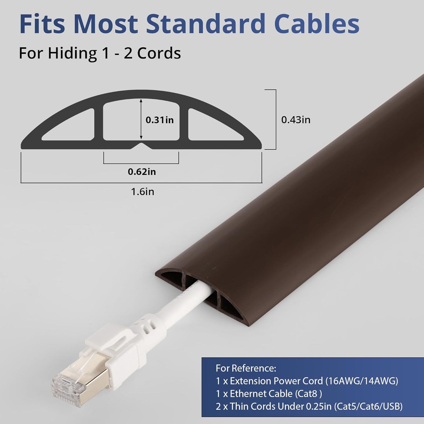 ZhiYo 5.6ft Cord Covers for Wires on Floor, Cord Hider Floor Hide Extension Cords, Soft PVC Cable Cover Cable Protector, Wire Cavity W0.62in H0.31in, Vintage Coffee