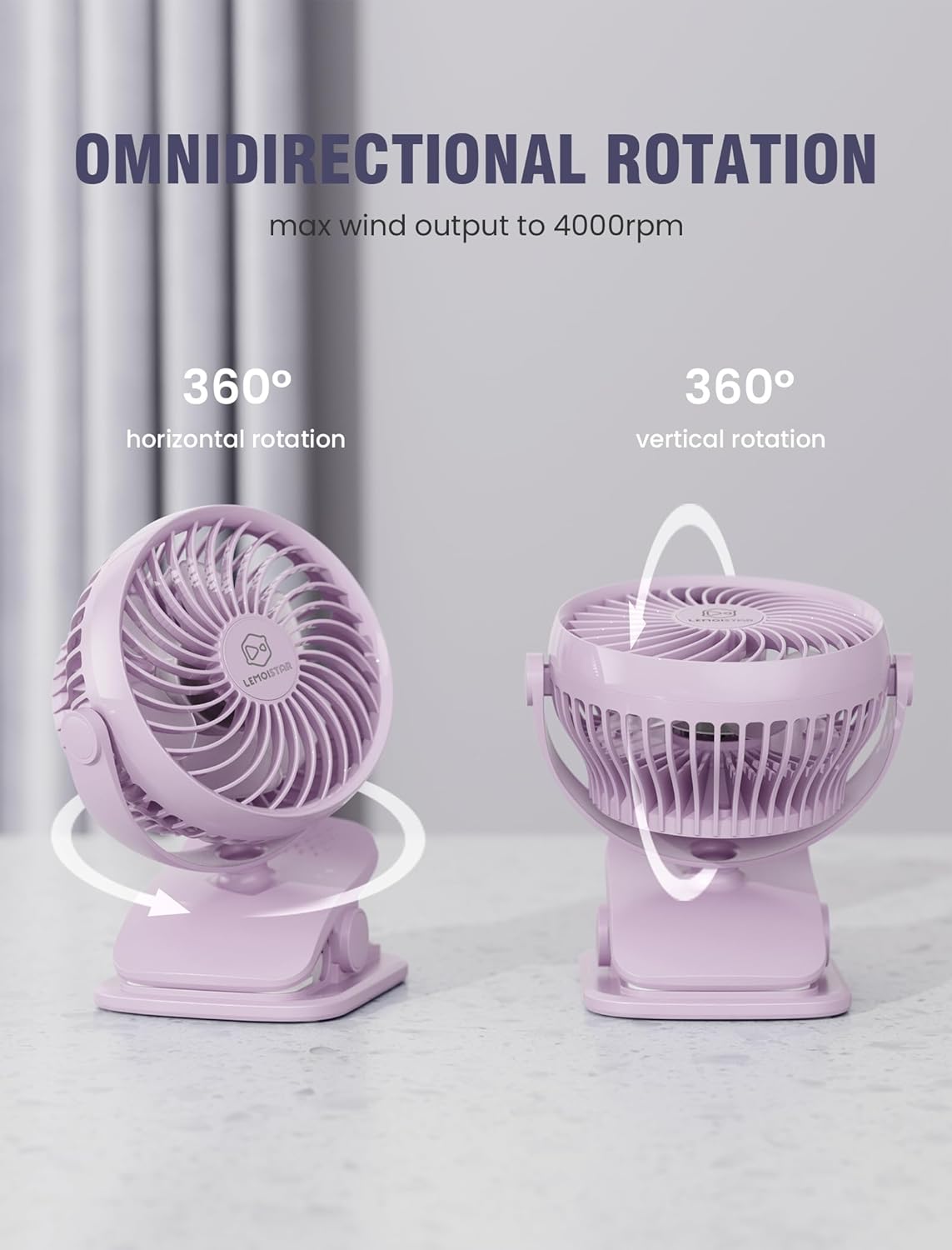 Shinebella AA Battery Powered Clip on Fan with 4-Speed, 5’’ Small Desk Fan with Aroma Function, USB Powered, 360°Rotation, Ultra Quiet, for Golf Cart, Stroller, Bedroom,Car(Batteries Not Included)