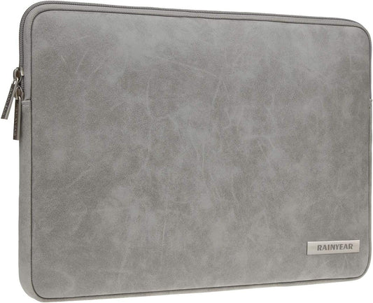 RAINYEAR 15 Inch Laptop Sleeve PU Suede Leather Case Padded Cover Water Resistant Carrying Computer Bag Compatible with 15.4 MacBook Pro/Air, Surface Laptop 3/4 15", New XPS 15 Touch(Gray)