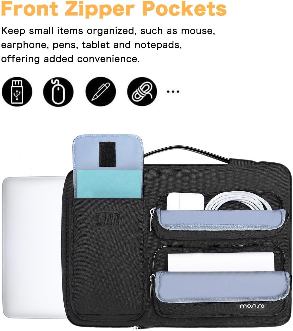 MOSISO 360 Protective Laptop Case 15 inch, Laptop Sleeve Compatible with MacBook Air 15 M4 A3241 M3 A3114 M2 A2941 2025-2023, Dell XPS 15, Side Open Bag with 2 Raised&1 Flapover Pockets, Black