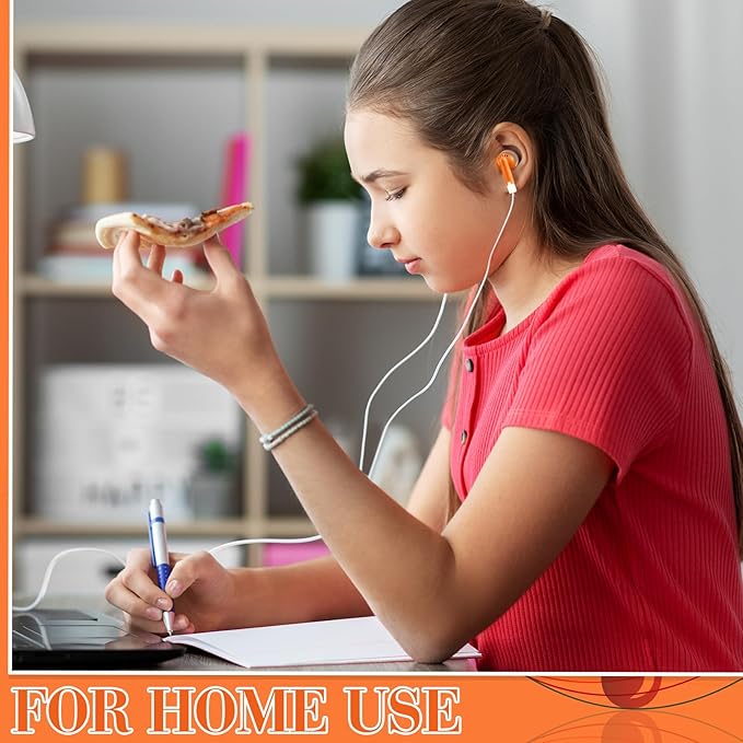 Konohan 100 Pcs Bulk Earbuds with Wire Basic Headphones in Ear for Libraries Laptop, No Microphone 3.5 mm Jack Earbuds Dot Headphones, Individually Bagged (Orange)