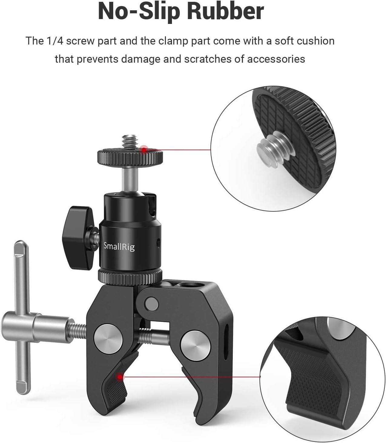 SmallRig Super Clamp Mount with Mini Ball Head Mount, Hot Shoe Adapter with 1/4 Screw for LCD Field Monitor, LED Lights, Flash, Microphone, for Gopro, for DJI Action 2, for Insta360