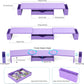 Spacrea Metal Desk Organizers and Accessories, Dual Monitor Stand Riser with Drawer and 2 Pen Holders, Desk Accessories & Workspace Desktop Organizers for Office Supplies (Purple)