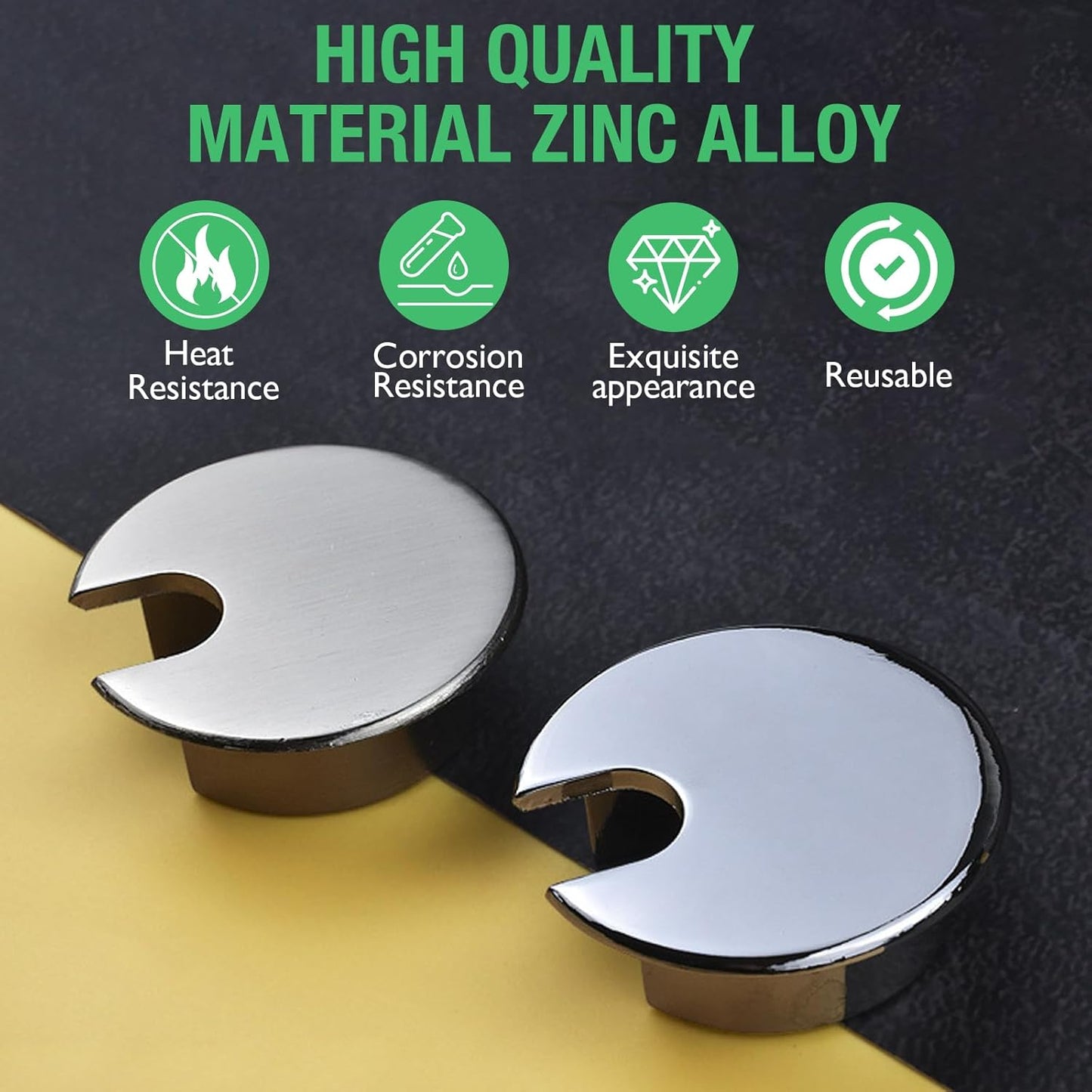 2 Pcs Desk Grommet 1-3/8" / 35 mm, Desk Cord Hole Cover, Cable Grommet Metal Zinc Alloy Materilal, Desk Hole Grommet for Home & Office Pc, Detachable Cable Cord Organizer-Bright Silver