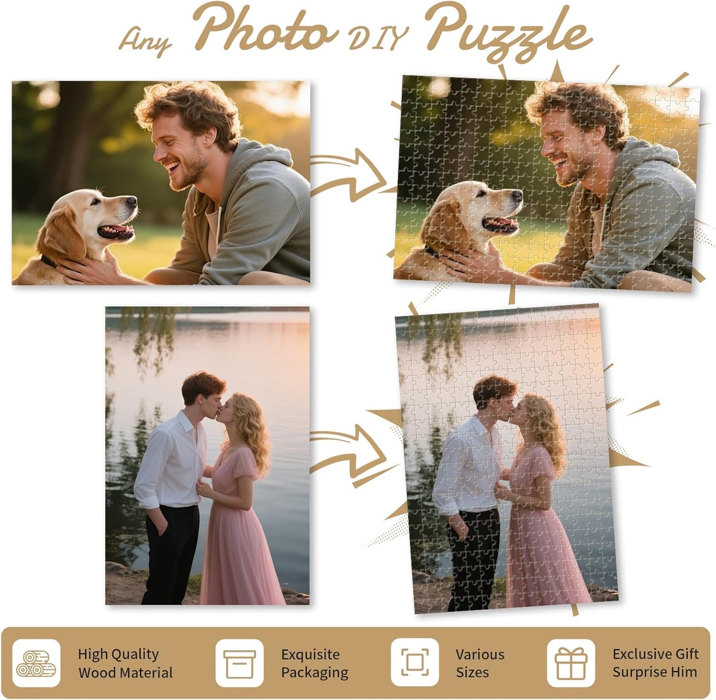 Custom Photo Puzzle – Personalized Jigsaw Puzzle 200/300/500/1000/1500 Pieces – Glossy Finish – Custom Puzzle Gift for Adults,Family,Wedding,Couples,Anniversary(200-vertical)