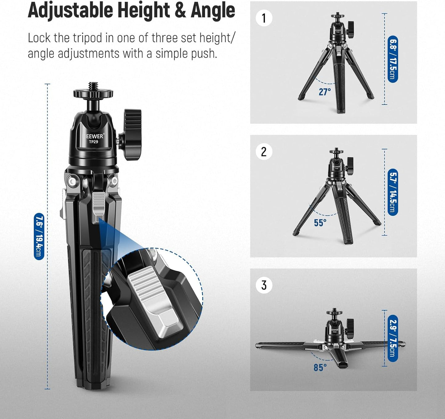 NEEWER Mini Desk Tripod, Metal Table Top Small Portable Travel Selfie Stick Stand with 360° Ball Head & 1/4" Screw for Camera Mobile Phone Holder Action Cam, Cleaning Cloth, Max Load 6.6 lbs, TP29