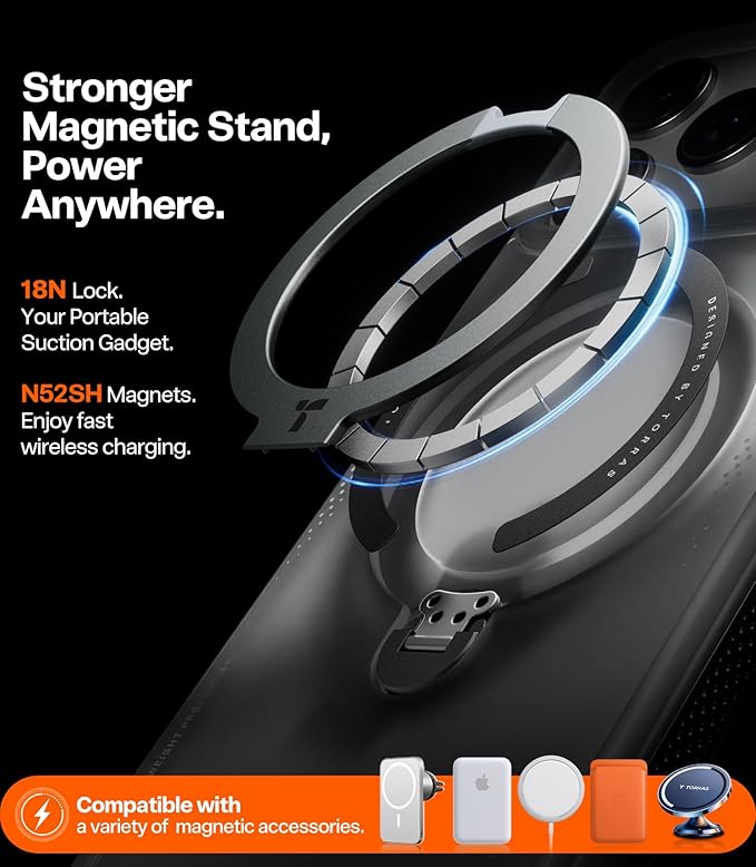 TORRAS Ostand Q3 Air for iPhone 17 Pro Case 6.3'' with Stronger Magnetic Stand, Fit for Magsafe, Airbags Miltary Protection, Camera Control for iPhone 17 Pro Case, Shockproof & Stylish, Shadow Black