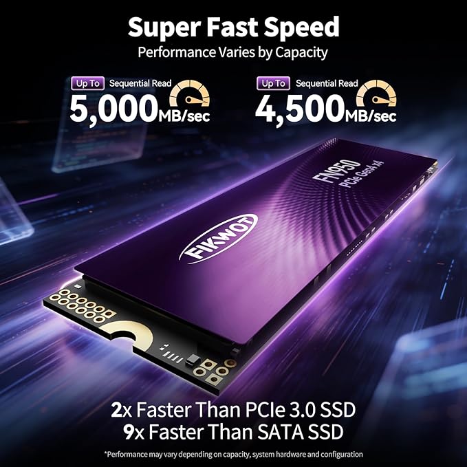FN950 4TB NVMe SSD PCIe Gen4x4 M.2 2280,Read Up to 5000MB/s, Configure SLC Cache, Internal Solid State Drive for PS5 Laptop Desktop