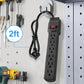 6-Outlet Surge Protector – 250 Joules, 2ft Cord, 15A/125V, 1875W Max – Right Angle Plug, Black – Home, Office, & Electronics Protection