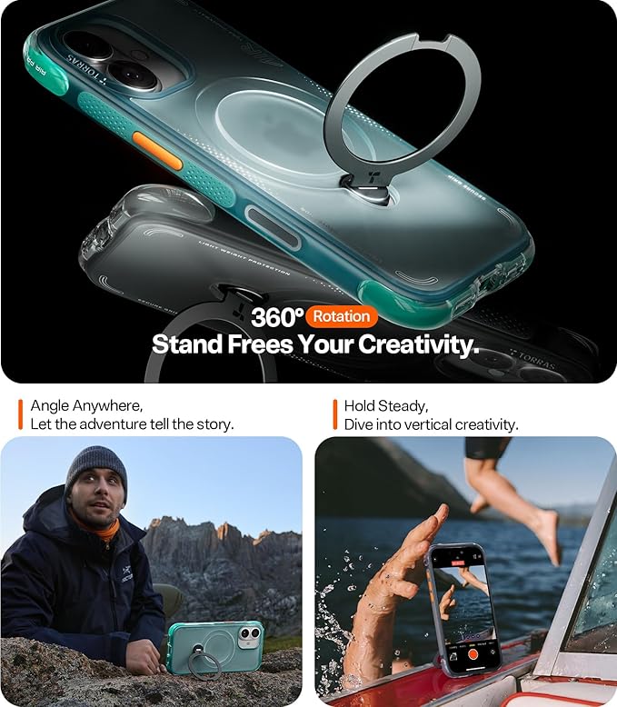 TORRAS Ostand Q3 Air for iPhone 17 Case with 360 Magnetic Stand, Fit for MagSafe, Mil-Grade Drop Tested, Camera Control Button, Shockproof Phone Case for iPhone 17 6.3'', Glacier Sprint