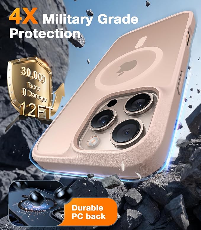 TORRAS Magnetic Shockproof for iPhone 16 Pro Max Case, [4X Military-Grade Protection] [Compatible with MagSafe] Translucent Desert Titanium White | Magnetic, Shockproof, Translucent