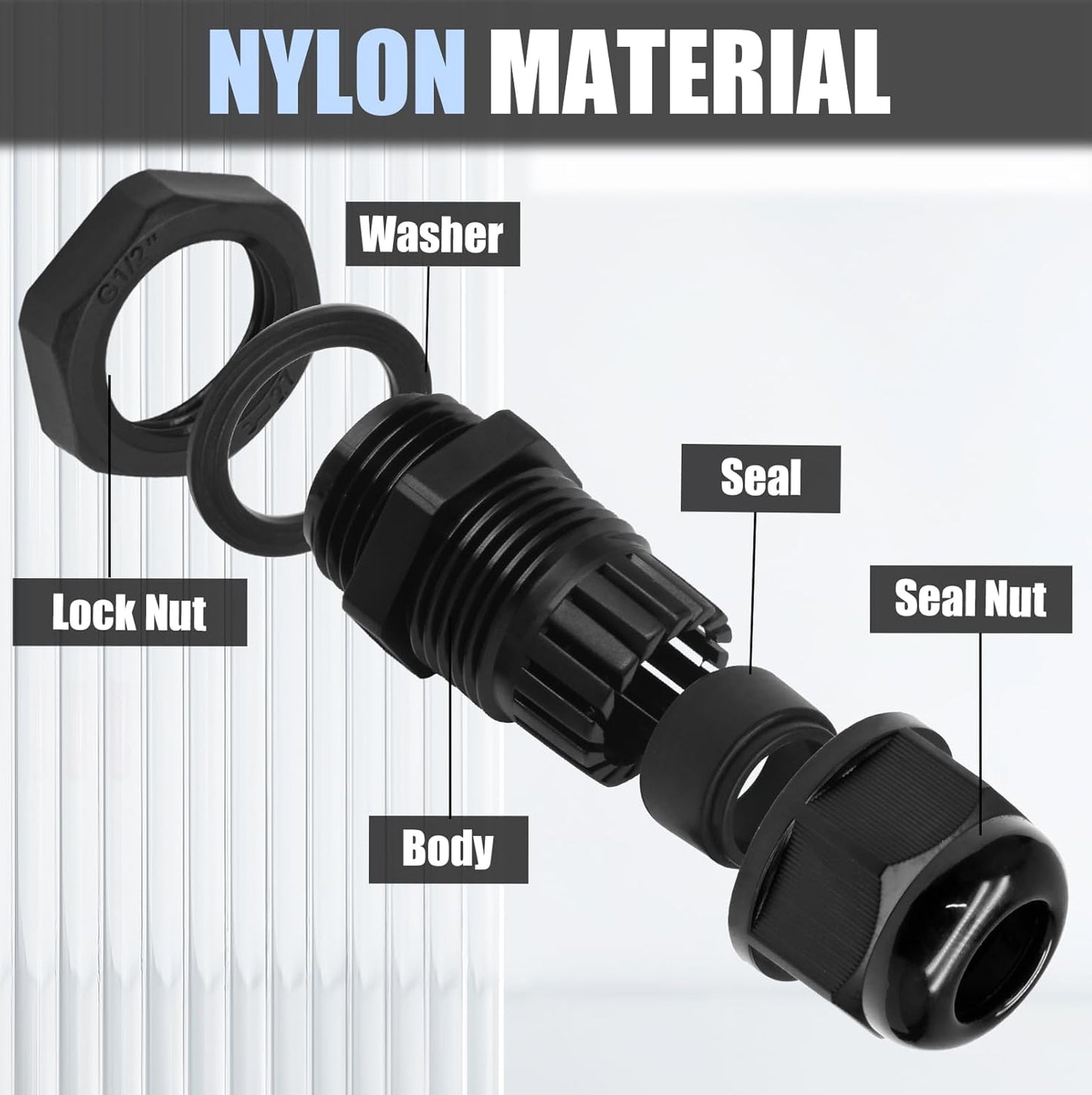 25 Pcs Nylon Cable Glands, PG7 PG9 PG11 PG13.5 PG16 Strain Relief Cable Cord Connector IP68 Waterproof Junction Box Wire Protectors Adjustable for 3-13mm Cable Diameter