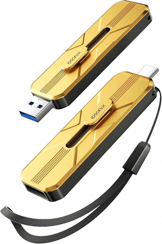 iDsonix USB Flash Drive 512GB External SSD, Up to 1073MB/s, Thumb Drive with 2 Ports USB A 3.2 + Type C, Push-Pull Design, Alloy Portable Memory Stick for iPhone 17/16/15/PS5/Android Phone/Mac/Windows