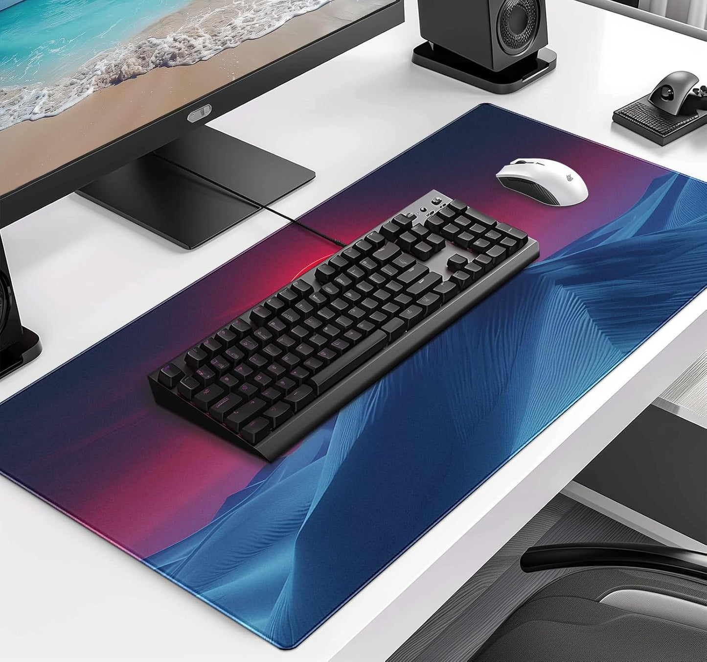 Mountain Peak Beautiful Scenery Game XXL Mouse Pad, Sunset Hill Extended Computer Decorative Table Pad with Stitched Edge Anti Slip Base Mouse Pad 35.4 x 15.7 x 0.12 Inches