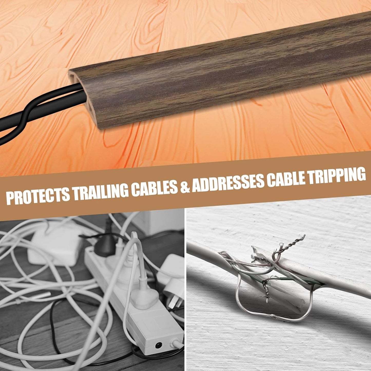 Floor Cord Cover Self Adhesive Cord Hider,3.3FT Cable Management, Extension Strip Protector for Wires, Prevent Cable Trips for Offices, Gyms, Exhibitions Cavity:0.3"(W) x 0.28"(H) Wood Walnut
