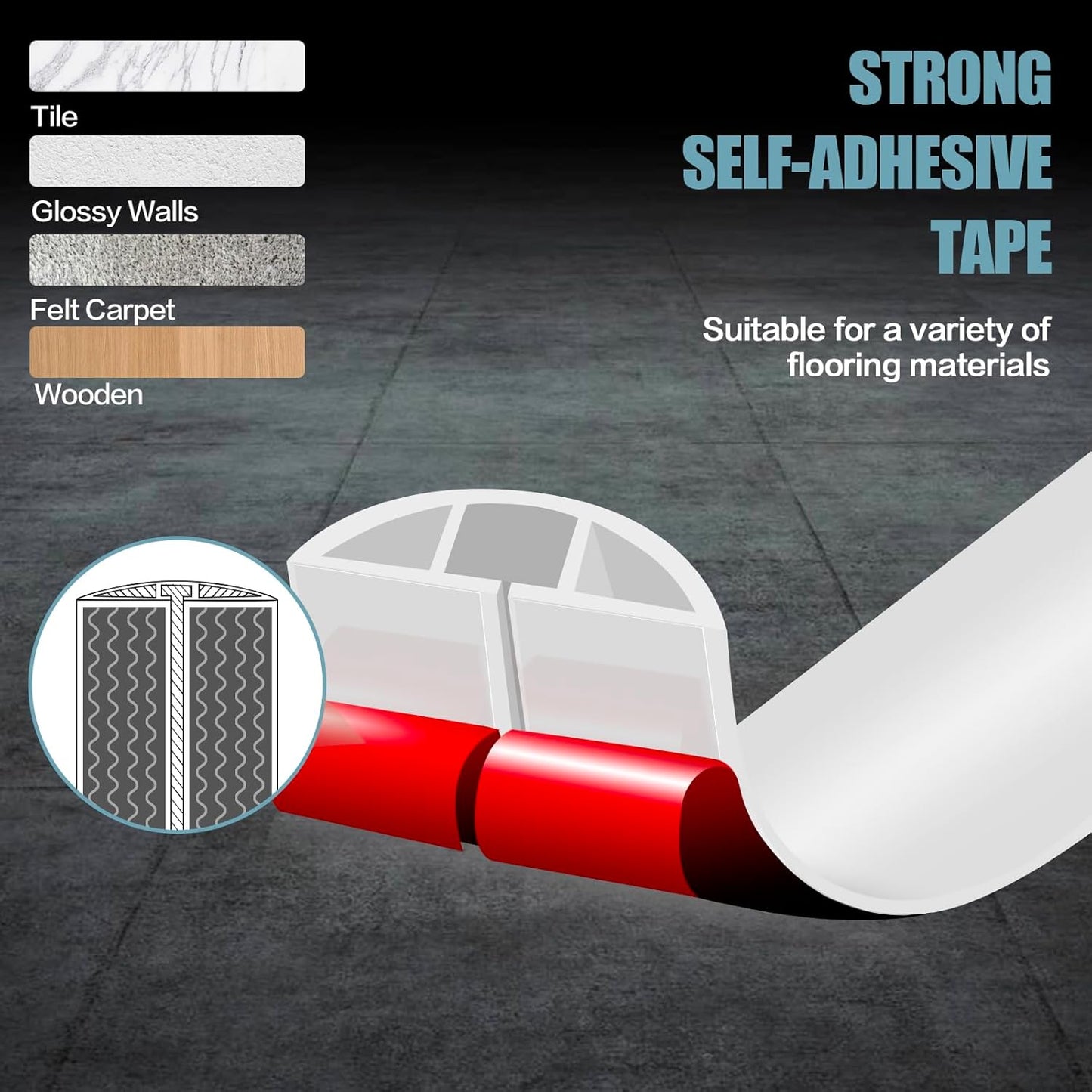 Floor Cord Cover Self Adhesive Cord Hider,10FT Cable Management, Extension Strip Protector for Wires, Prevent Cable Trips for Offices, Gyms, Exhibitions Cavity:0.3"(W) x 0.28"(H) White