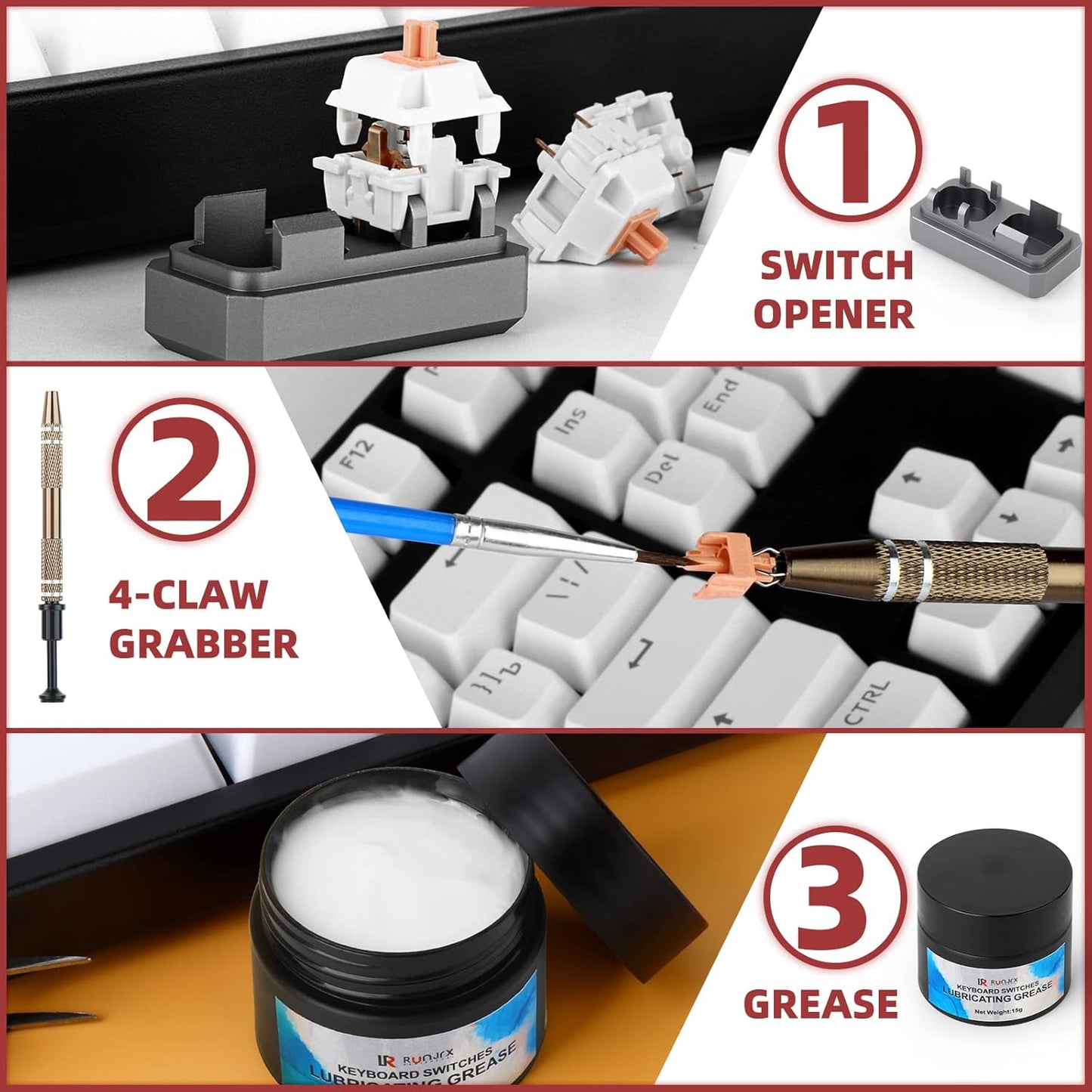 YIMAGUJRX RUNJRX 36 Switches Acrylic Lube Station,Keyboard Switch Grease 0.53oz/15g, Switch Opene for Cherry Kailh Akko TTC, Lube Kit for Mechanical Keyboard