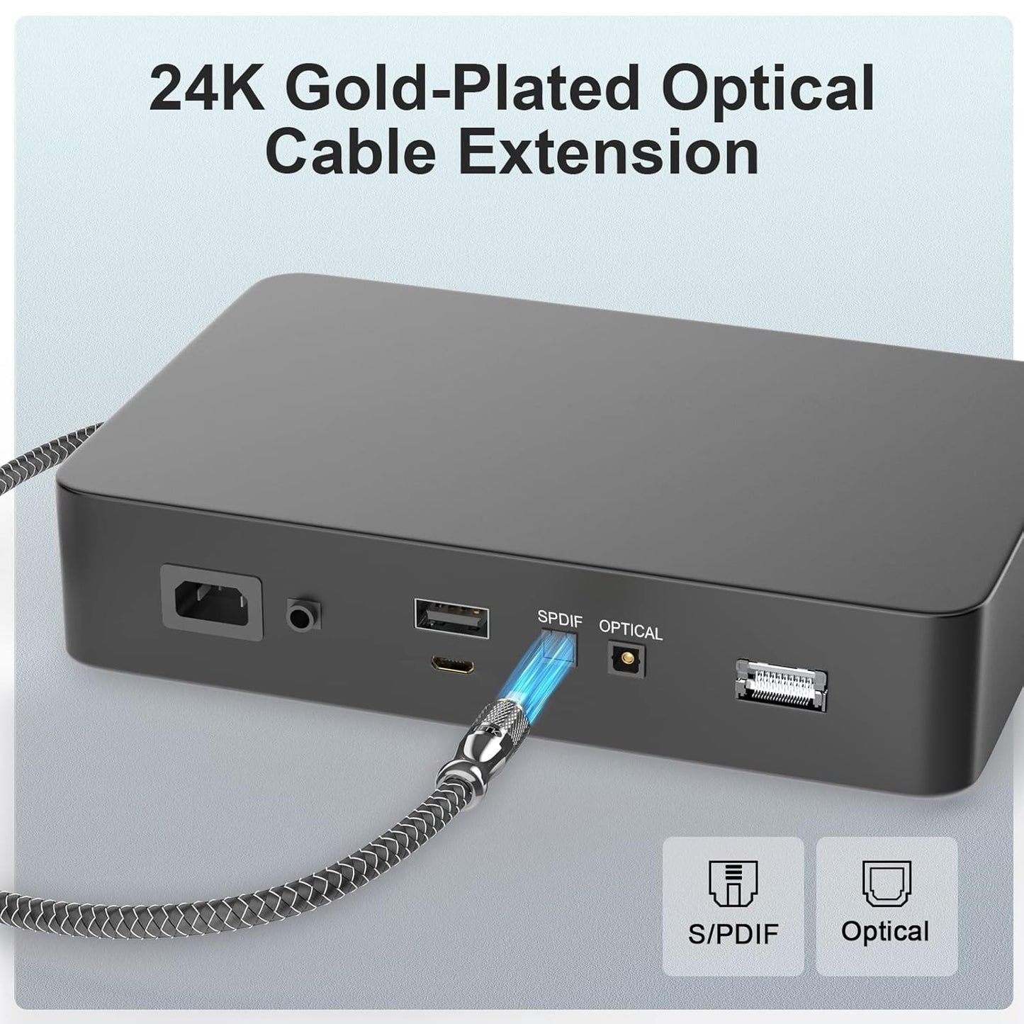 EMK Optical Cable Extension, 24K Gold-Plated Optical Audio Cable Toslink Female to Male Audio Extended Cable Compatible for Sound Bar,Home Theater (6 Feet/2M, Optic Extension, Silver2)
