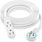 Maximm Cable 25 Ft 360° Rotating Flat Plug Extension Cord/Wire, 16 AWG Multi 3 Outlet Extension Wire, 3 Prong Grounded Wire - White - UL Certified