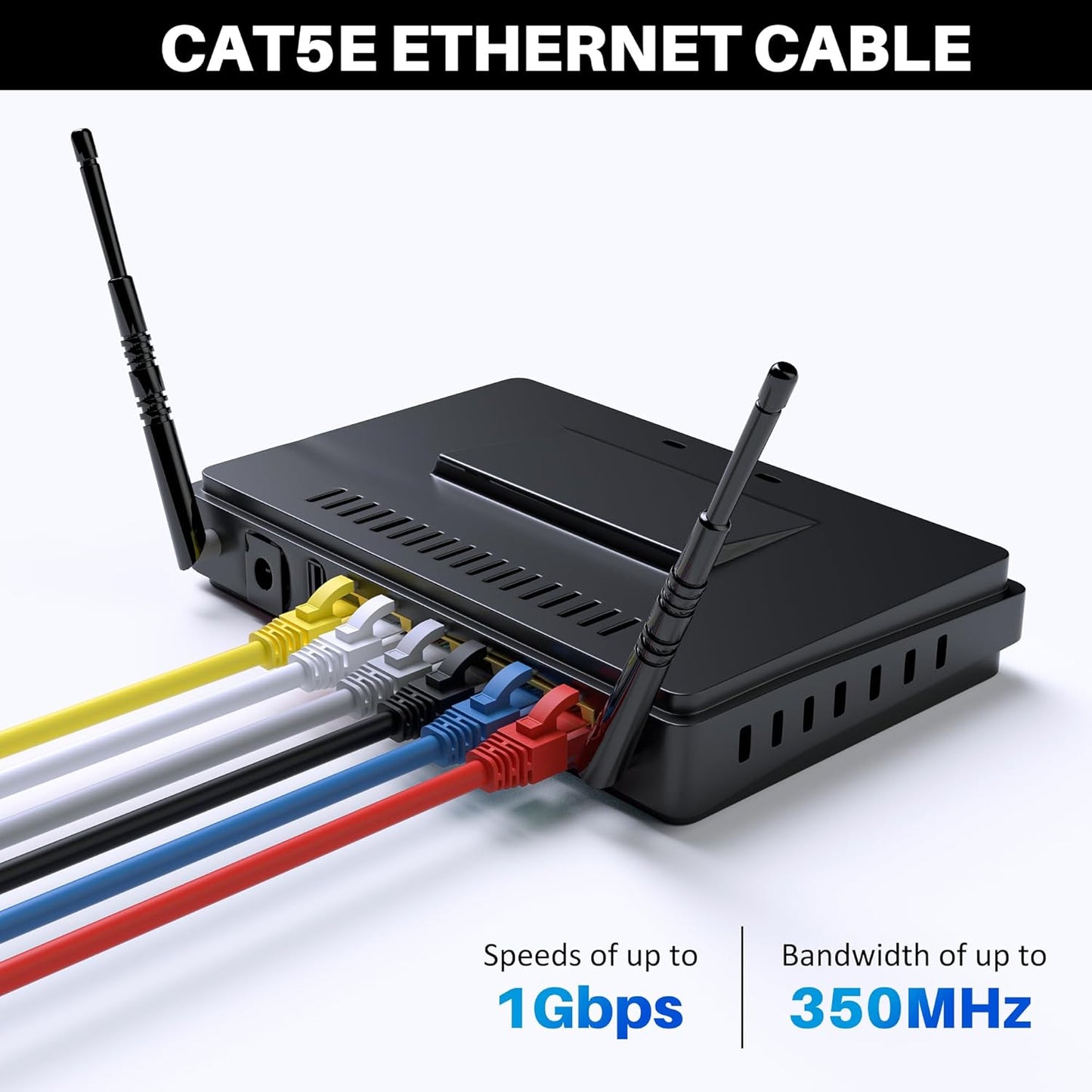 Cat5e Ethernet Cable 300 FT, Cat 5e Internet Cable, Blue Snagless Patch Cord, Flexible, Network, LAN, PoE, Standard RJ45 Connector for PC, Server, Router, Modem, TV, PS5 - with 15 Cable Ties
