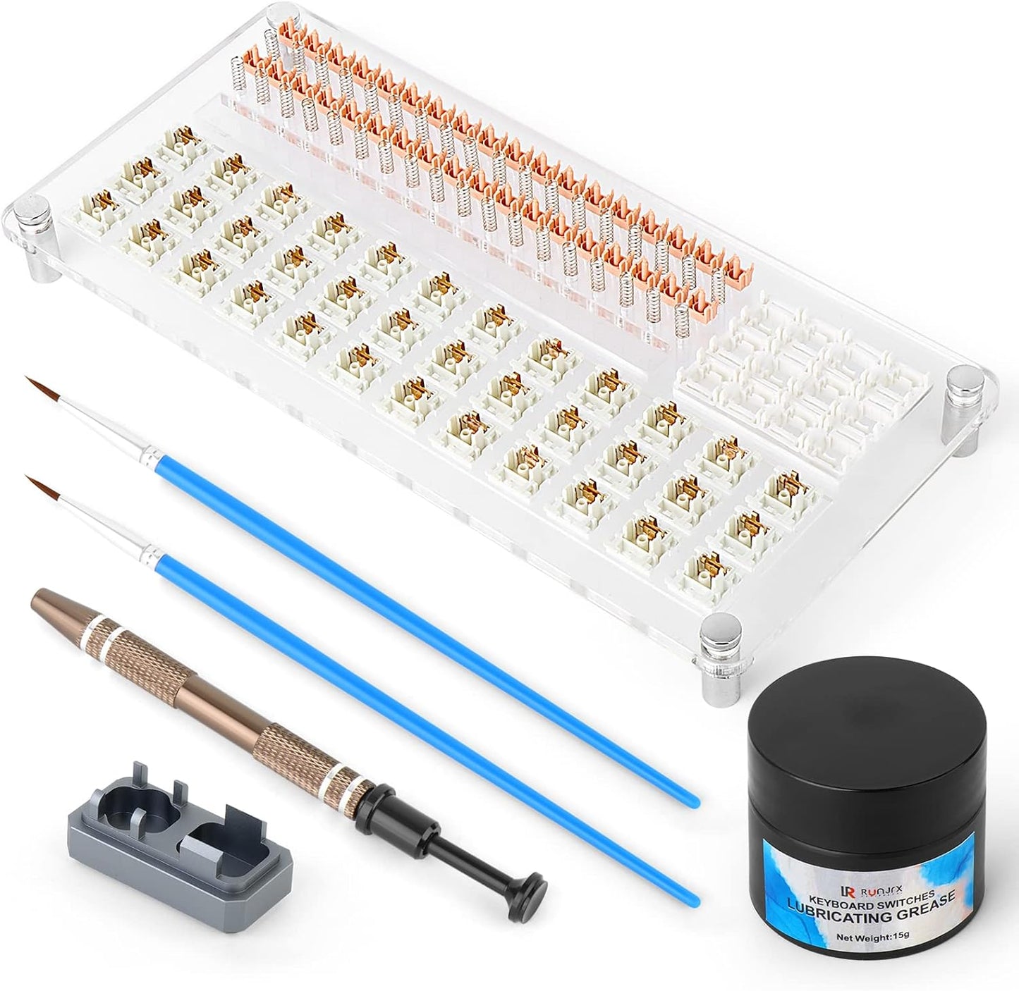 YIMAGUJRX RUNJRX 36 Switches Acrylic Lube Station,Keyboard Switch Grease 0.53oz/15g, Switch Opene for Cherry Kailh Akko TTC, Lube Kit for Mechanical Keyboard
