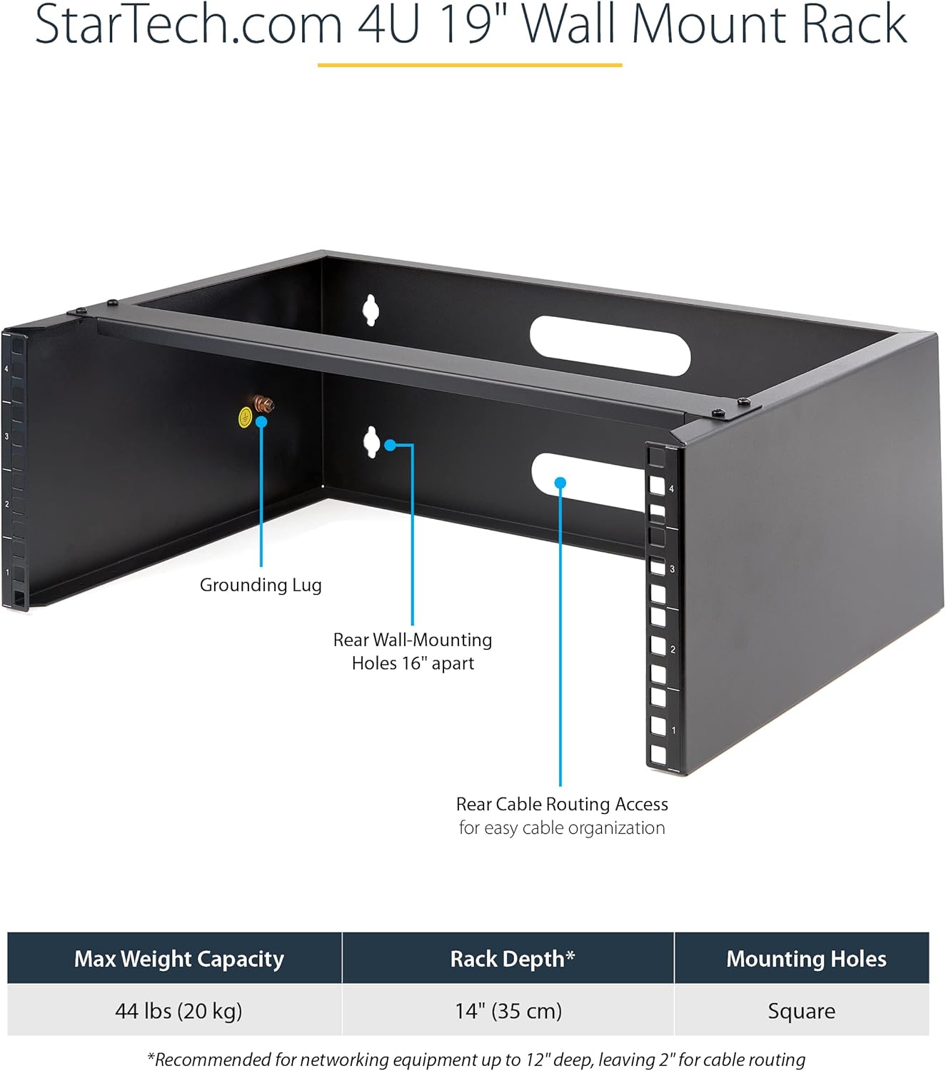 StarTech.com 4U Wall Mount Network Rack - 14 Inch Deep (Low Profile) - 19" Patch Panel Bracket & Server Rack Shelf - Universal Vented Cantilever Tray