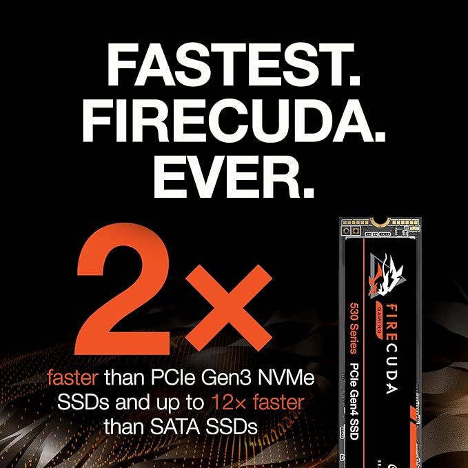 Seagate FireCuda 530 2TB PCIe Gen4 NVMe SSD - 7300MB/s, PS5 Compatible, 1275TBW, 3yr Rescue