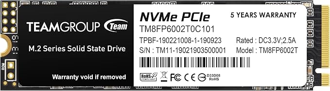 TEAMGROUP MP33 2TB SLC Cache 3D NAND TLC NVMe 1.3 PCIe Gen3x4 M.2 2280 Internal Solid State Drive SSD (Read/Write Speed up to 1,800/1,500 MB/s) Compatible with Laptop & PC Desktop TM8FP6002T0C101