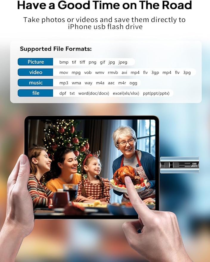 256GB Dual Interface Flash Drive, No App Required, Portable USB Storage Memory Stick for iPhone, iPad, Android, PC & Mac – Easily Stores Photos, Videos & Files (Mist Blue)