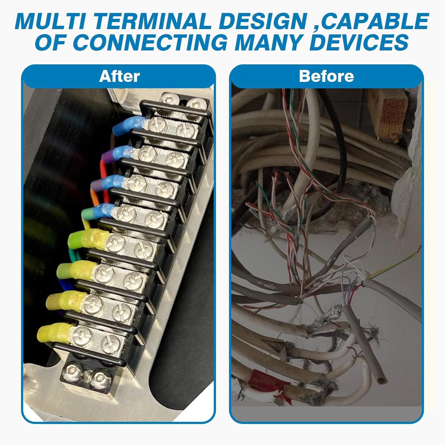 GLOSO Marine Terminal Blocks TBD Double Row Stainless 10-22 AWG Cu, 30A/600V- 1 Pack, 12 Poles